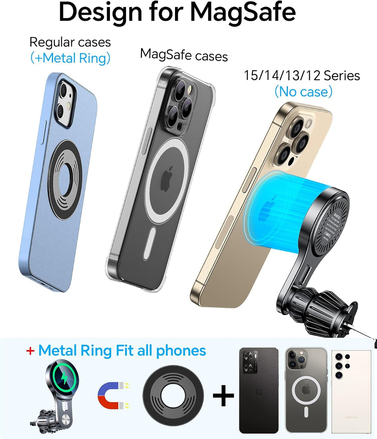 For 15W Magsafe Car Mount Charger【Long Arm】 Magnetic Wireless Car Charger Magsafe Charger Car Accessories Mag Safe Car Mount Holder Vent Magsafe Car Charger Mount for Iphone 16 Pro Max 15 14 13 Plus