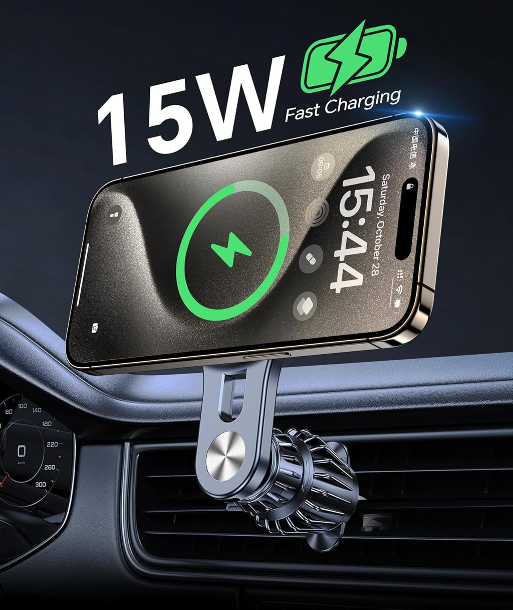 For 15W Magsafe Car Mount Charger【Long Arm】 Magnetic Wireless Car Charger Magsafe Charger Car Accessories Mag Safe Car Mount Holder Vent Magsafe Car Charger Mount for Iphone 16 Pro Max 15 14 13 Plus