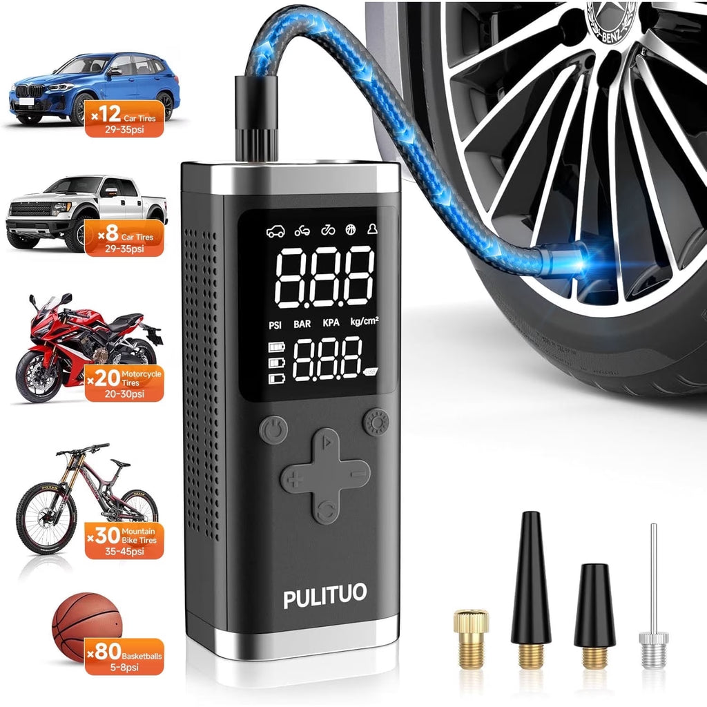 Portable Tire Inflator, 150 PSI, 6000Mah Battery, Digital Gauge, LED Light