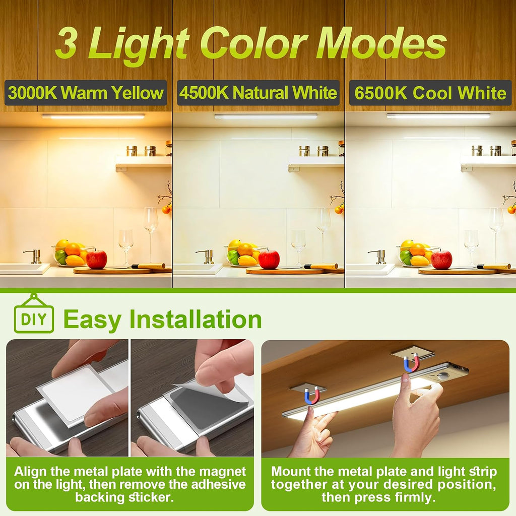 4 Pack under Cabinet Lighting, 10In Rechargeable Motion Sensor Light Indoor