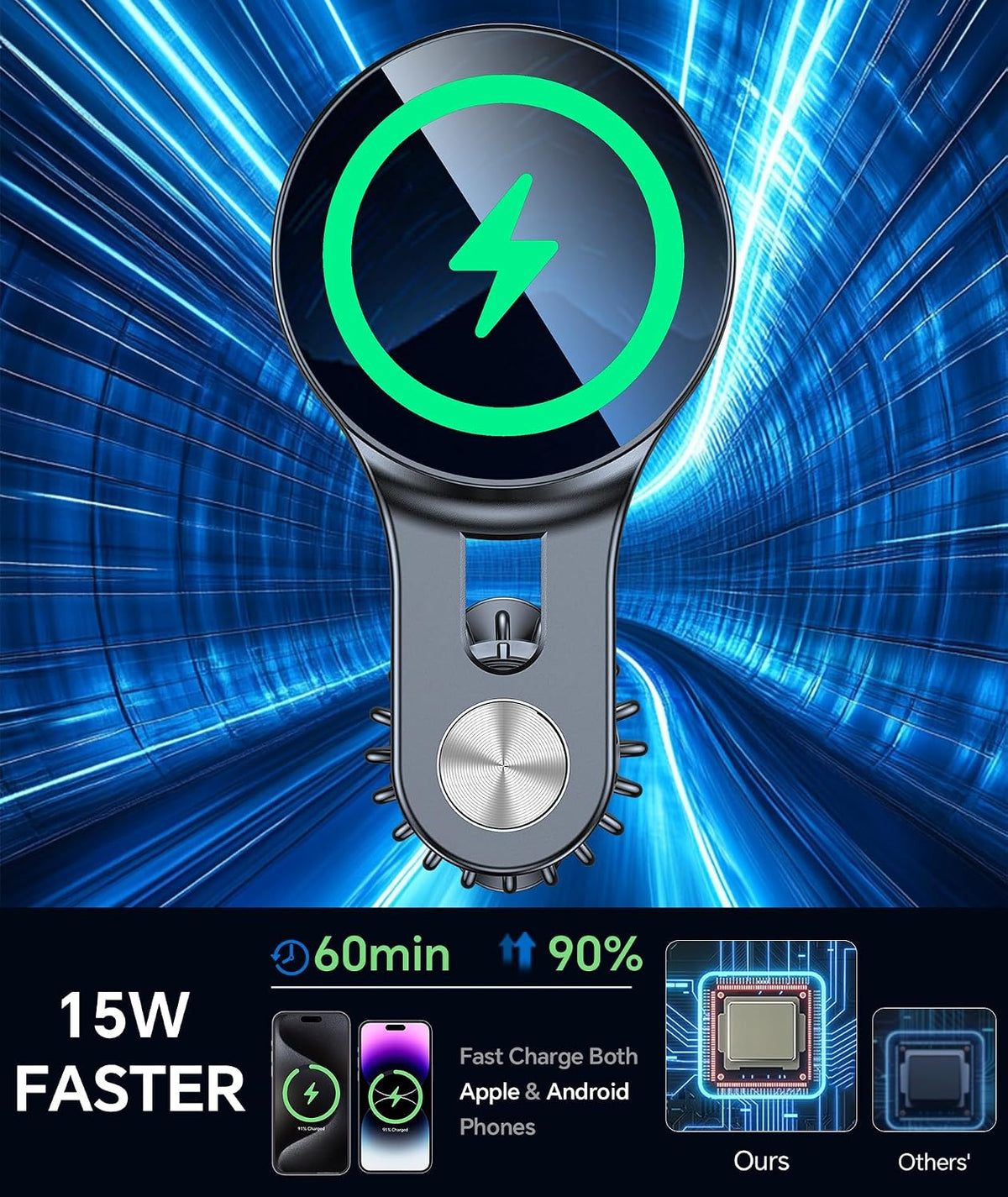 For 15W Magsafe Car Mount Charger【Long Arm】 Magnetic Wireless Car Charger Magsafe Charger Car Accessories Mag Safe Car Mount Holder Vent Magsafe Car Charger Mount for Iphone 16 Pro Max 15 14 13 Plus
