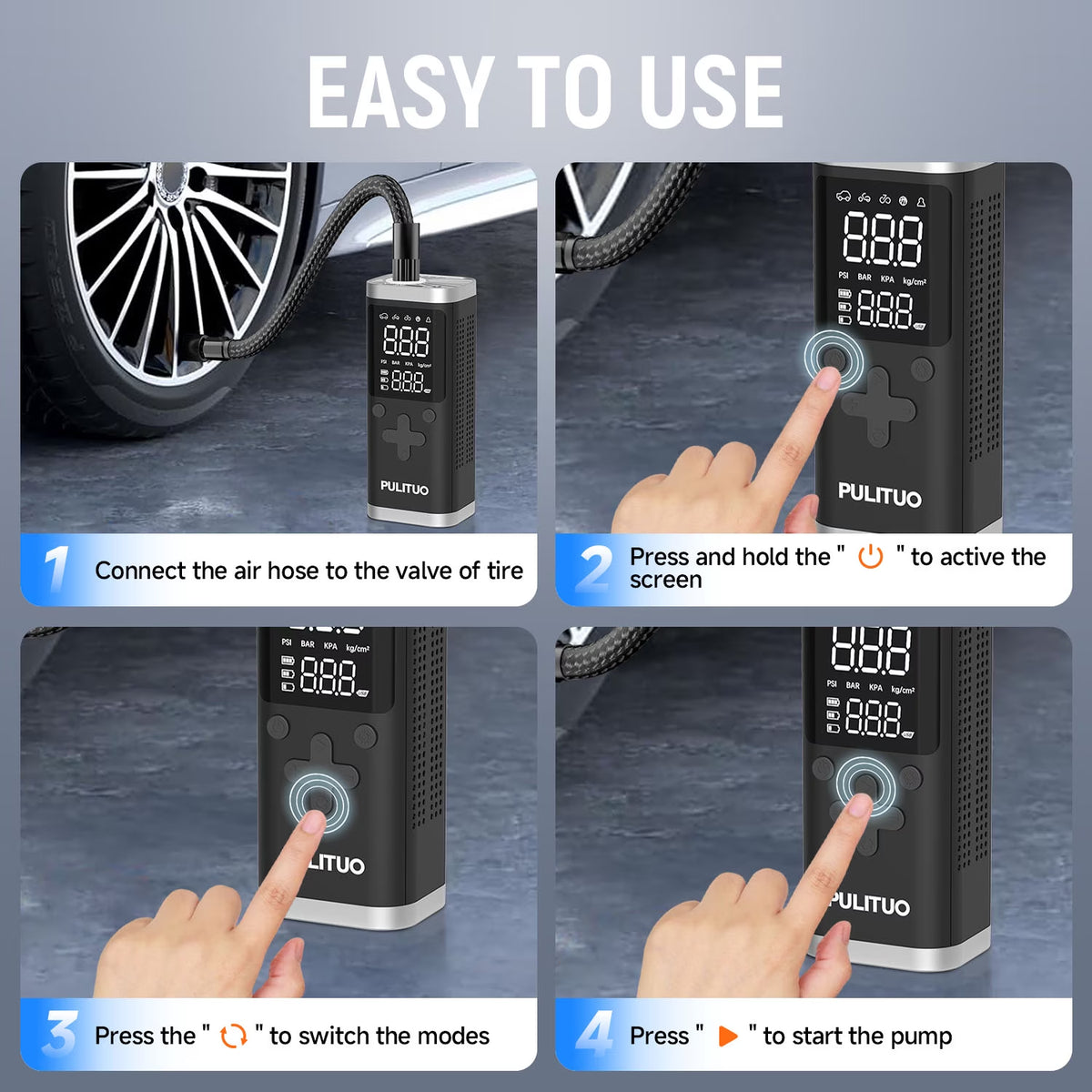 Portable Tire Inflator, 150 PSI, 6000Mah Battery, Digital Gauge, LED Light