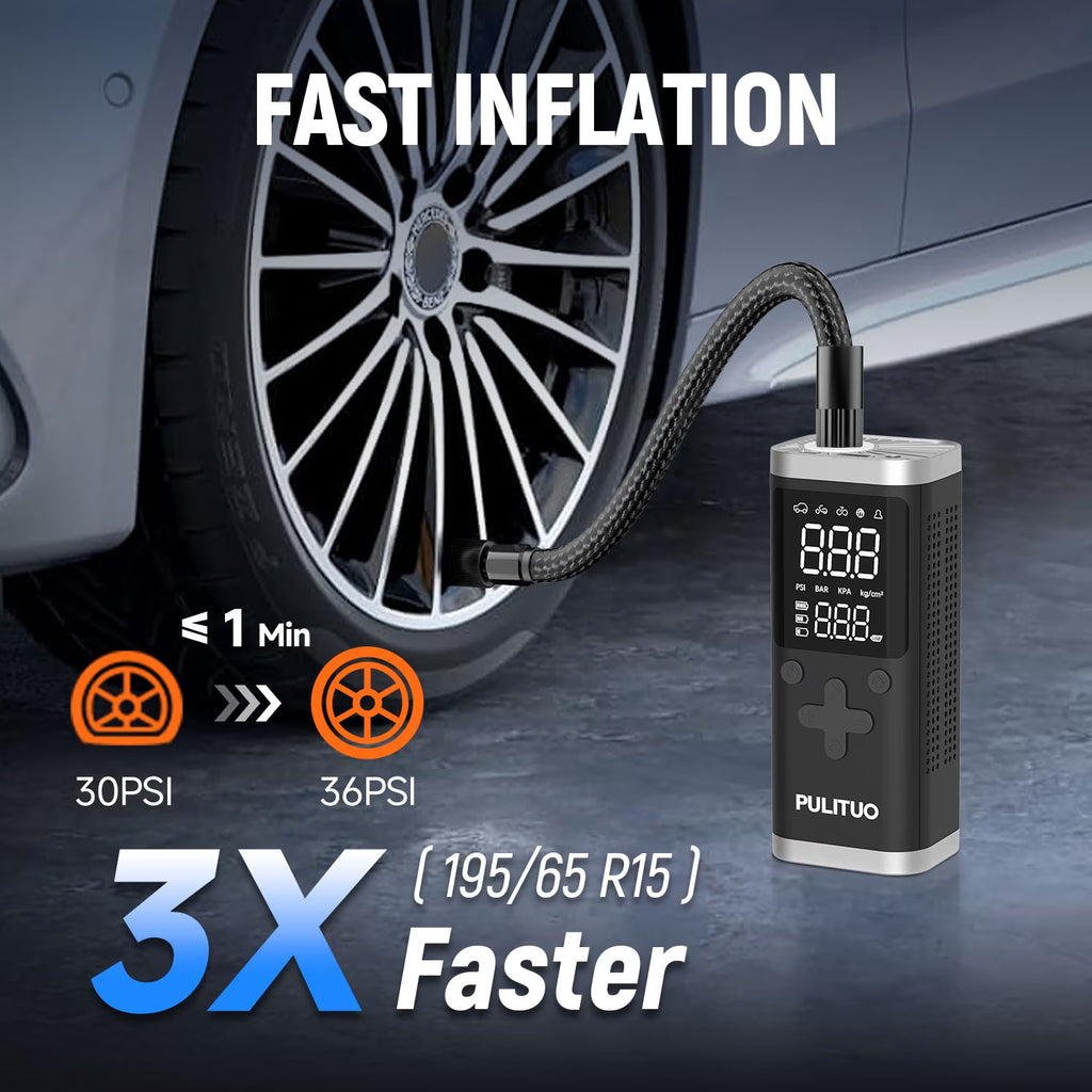 Portable Tire Inflator, 150 PSI, 6000Mah Battery, Digital Gauge, LED Light