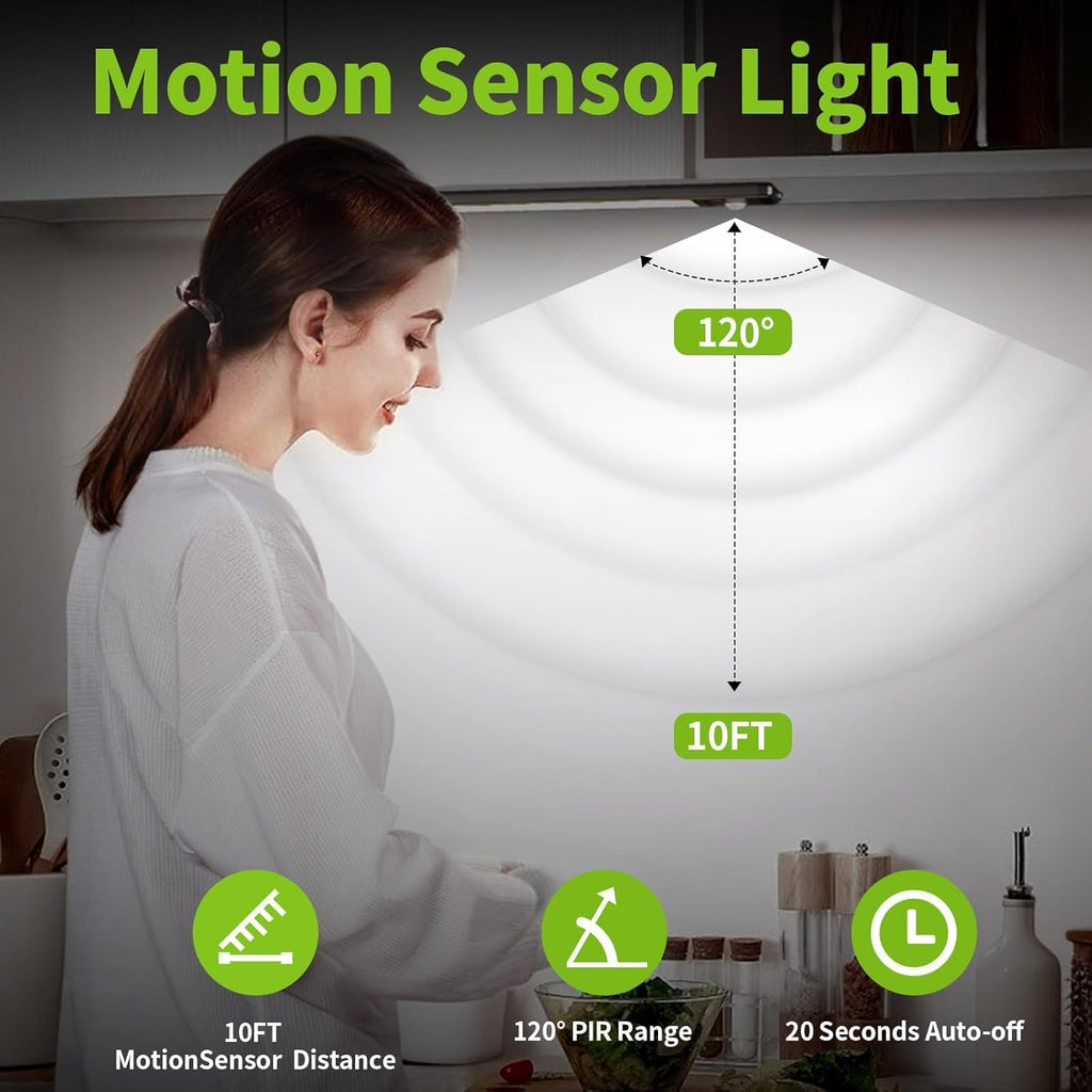 4 Pack under Cabinet Lighting, 10In Rechargeable Motion Sensor Light Indoor