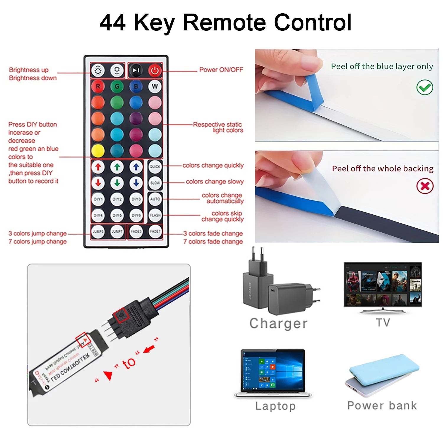 RGB LED Strip Lights with Remote Control - Nuvariq Goods