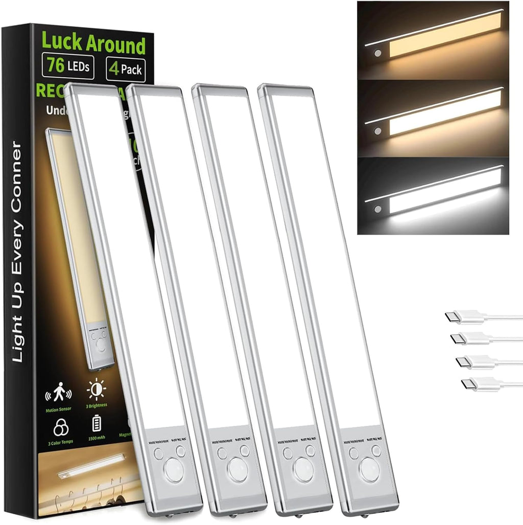 4 Pack under Cabinet Lighting, 10In Rechargeable Motion Sensor Light Indoor