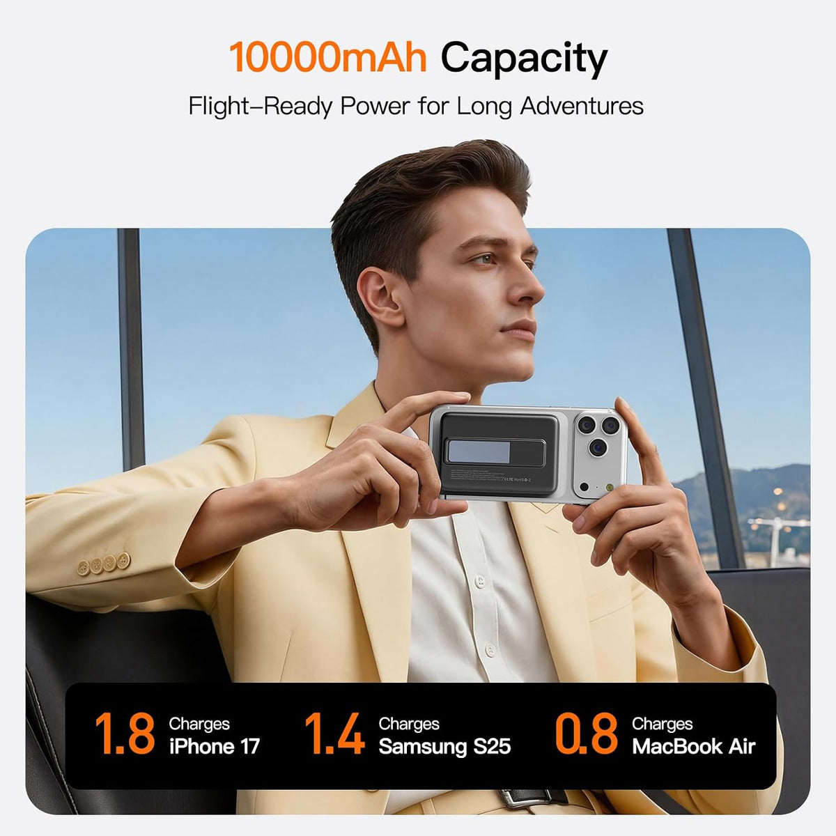Magnetic Portable Charger 10000Mah, 22.5W Power Bank with Built in Cable