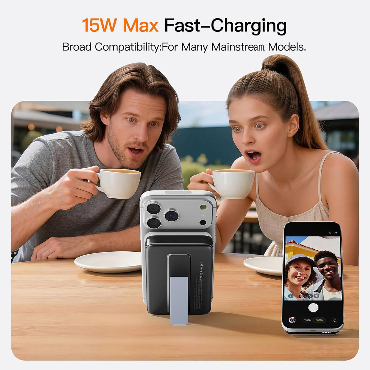 Magnetic Portable Charger 10000Mah, 22.5W Power Bank with Built in Cable