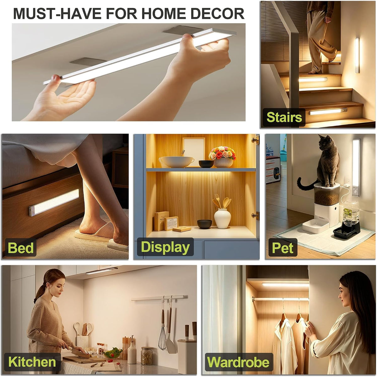 4 Pack under Cabinet Lighting, 10In Rechargeable Motion Sensor Light Indoor